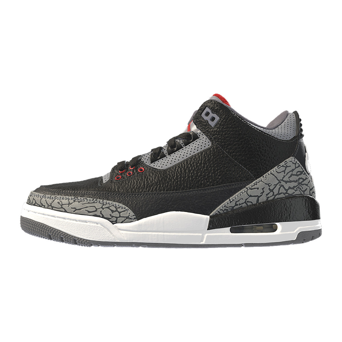 Air Jordan 3 Black cement AJ3黑水泥 中帮篮球鞋 | 运动鞋,篮球鞋,AJ,王源同款,Air-Jordan-3,AJ3,AJ3黑水泥,周杰伦同款,荔枝皮革,AJ3爆裂纹,3D模型,3D打印,3D素材,obj,glTF,fbx,dae,stl,3ds,glb,usdz,3dmax,blender模型,VisionPro,3D建模,3D扫描,3d打印模型