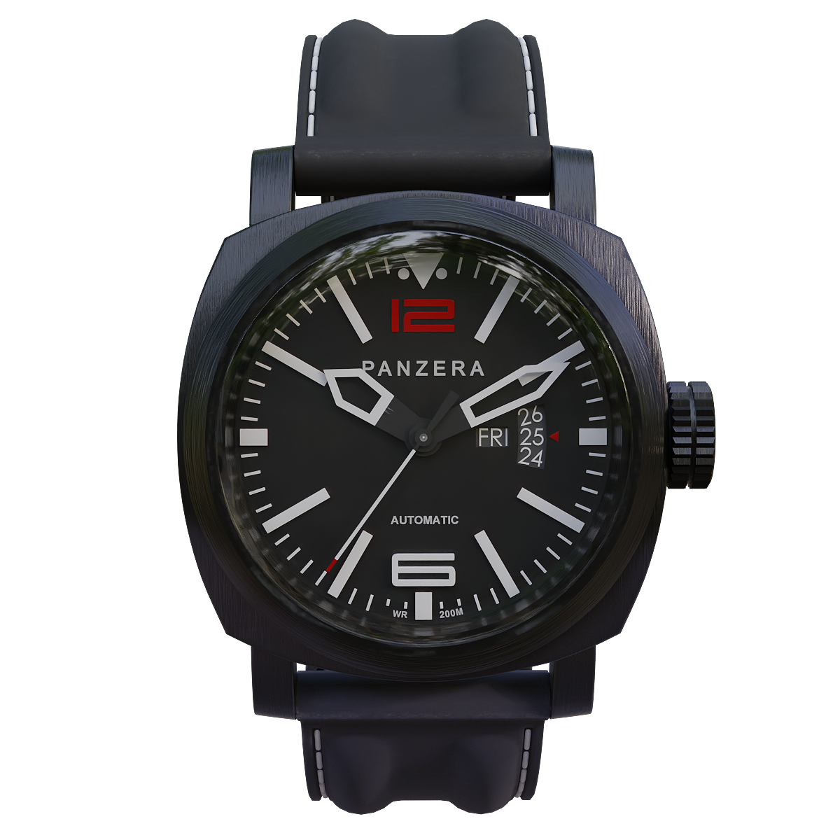 PanzeraWatch黑色（2019款） | 黑色,腕表,手表3D模型,指针手表,皮革表带,澳大利亚,名表,PanzeraWatch,PanzeraWatch手表,2019款,3D模型,3D打印,3D素材,obj,glTF,fbx,dae,stl,3ds,glb,usdz,3dmax,blender模型,VisionPro,3D建模,3D扫描,3d打印模型