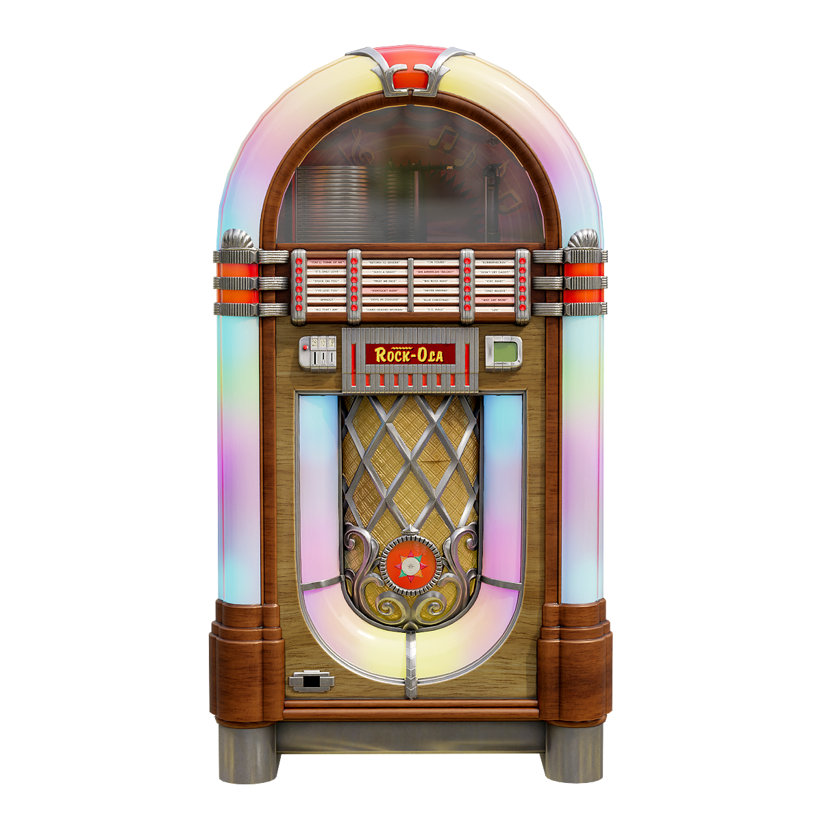 Rock-ola商店木制彩光灯自动点唱机 | 木制,唱片机,场景部件,黑胡桃木,点唱机,点唱机3D模型,Rock-ola,自动点唱机,彩光灯,商店场景部件,3D模型,3D打印,3D素材,obj,glTF,fbx,dae,stl,3ds,glb,usdz,3dmax,blender模型,VisionPro,3D建模,3D扫描,3d打印模型