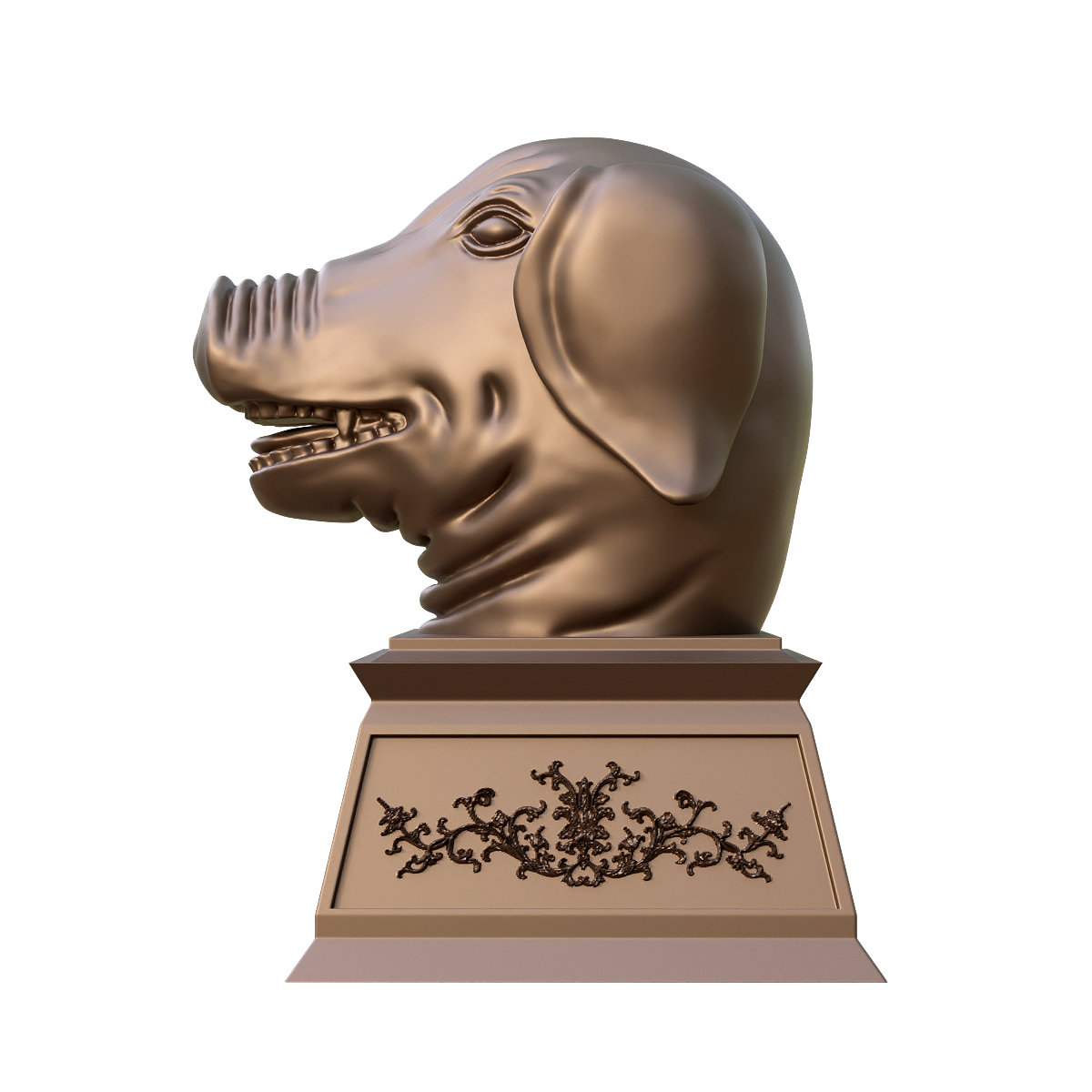 圆明园十二生肖兽首铜像-猪首 | 十二生肖第十二,圆明园十二生肖兽首铜像,十二生肖兽首3D打印,铜像3D模型,中国文化历史,北京圆明园,何鸿燊博士出资收购,保利艺术博物馆,亥时（21时至23时）,猪首,3D模型,3D打印,3D素材,obj,glTF,fbx,dae,stl,3ds,glb,usdz,3dmax,blender模型,VisionPro,3D建模,3D扫描,3d打印模型