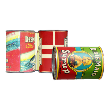 三罐复古包装的罐装食品