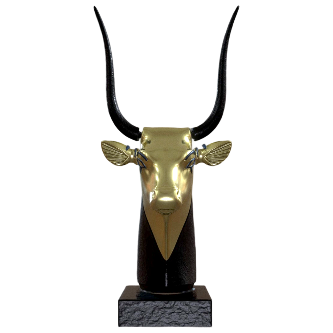 哈索尔牛雕像（可3D打印） | 雕塑,雕像,雕塑3D模型,古埃及文物,哈索尔牛首像,牛首像,欢乐之神哈索尔,支持3D打印,3D模型,3D打印,3D素材,obj,glTF,fbx,dae,stl,3ds,glb,usdz,3dmax,blender模型,VisionPro,3D建模,3D扫描,3d打印模型