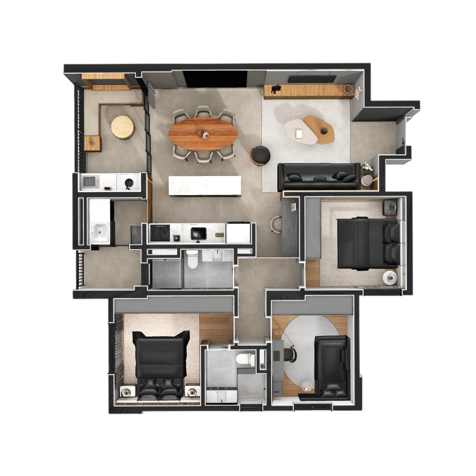 公寓 | 厨房,卧室,客厅,卫生间,公寓户型图,SrMonteiro,居住空间规划,动线设计,功能分区,3D模型,3D打印,3D素材,obj,glTF,fbx,dae,stl,3ds,glb,usdz,3dmax,blender模型,VisionPro,3D建模,3D扫描,3d打印模型