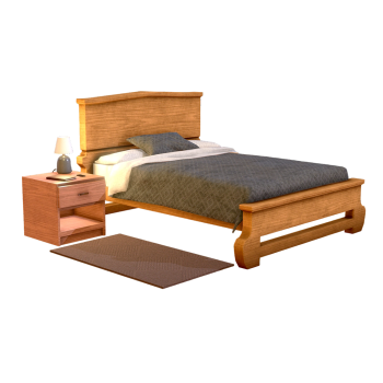 木制卧室家具套装（床、床头柜、地毯）