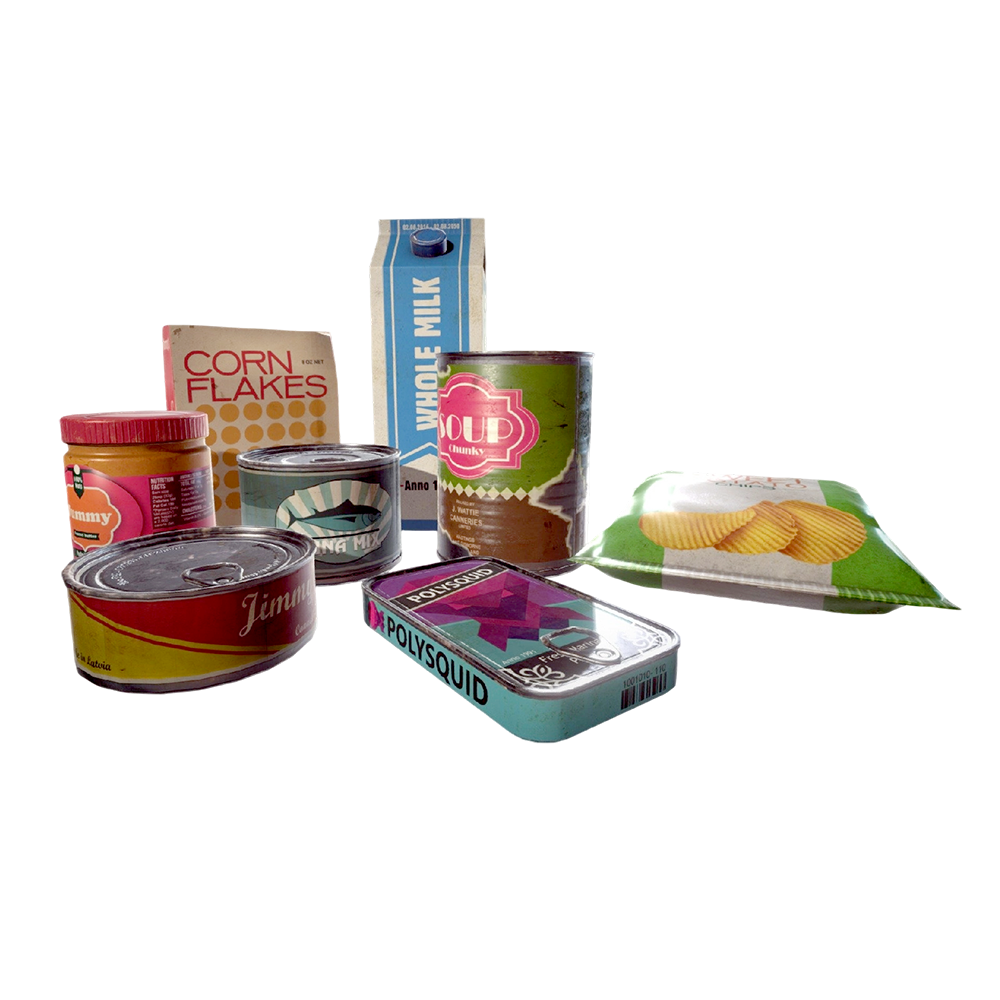 一组什锦包装食品 | 食品,零食,罐头,罐头食品,薯片,什锦包装食品,金属罐头,玉米片,3D模型,3D打印,3D素材,obj,glTF,fbx,dae,stl,3ds,glb,usdz,3dmax,blender模型,VisionPro,3D建模,3D扫描,3d打印模型