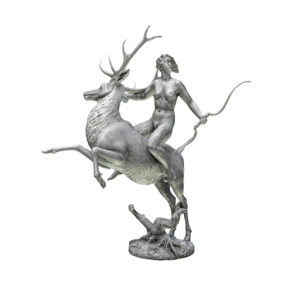 狩猎女神狄安娜骑鹿石雕 | 雕塑,雕像,雄鹿,石雕,阿耳忒弥斯,女神,神话人物,罗马神话,狩猎女神,狄安娜,3D模型,3D打印,3D素材,obj,glTF,fbx,dae,stl,3ds,glb,usdz,3dmax,blender模型,VisionPro,3D建模,3D扫描,3d打印模型