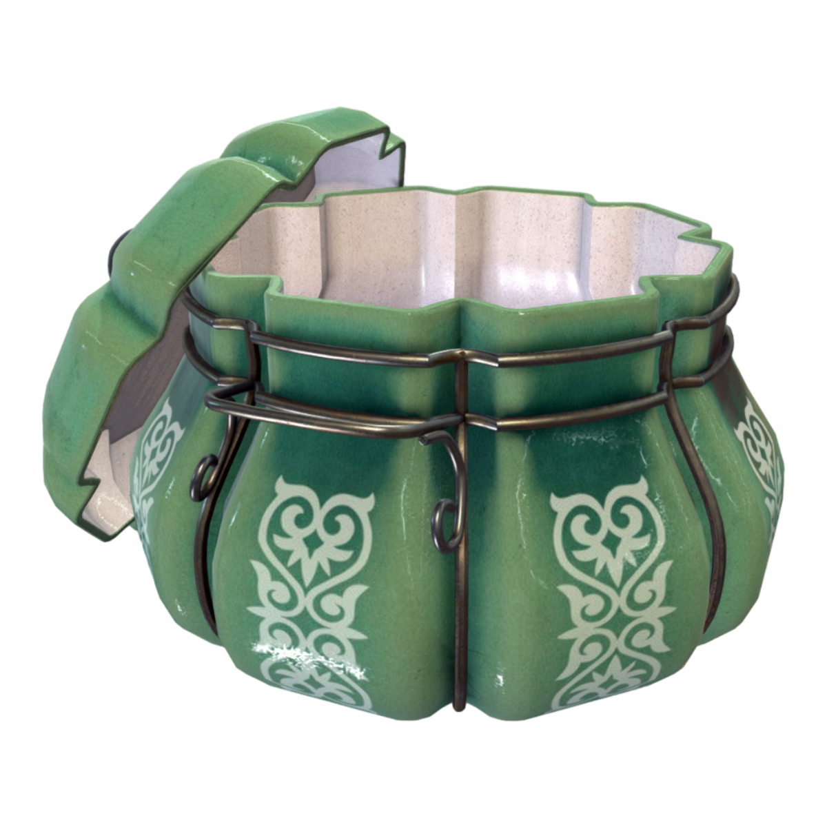 绿色瓷器罐子3D模型 | 陶罐,古董,器皿,陶器,装饰品,罐子,瓷器,陈设,景德镇,3D模型,3D打印,3D素材,obj,glTF,fbx,dae,stl,3ds,glb,usdz,3dmax,blender模型,VisionPro,3D建模,3D扫描,3d打印模型