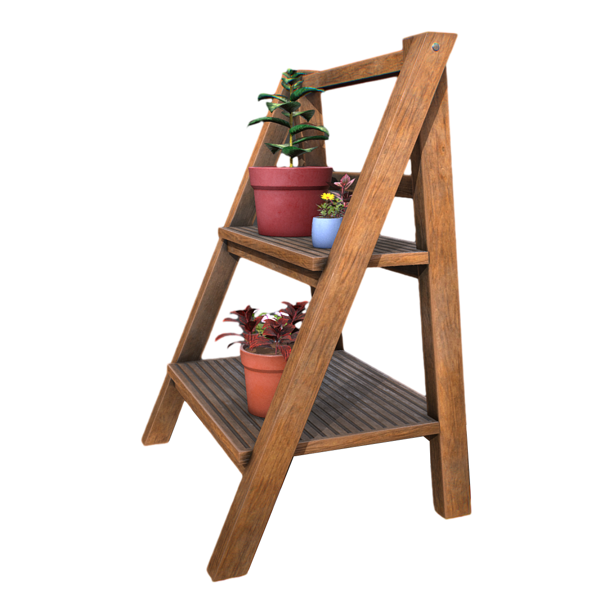 户外小型花盆架植物组合 | AR模型,实木家具,宜家,盆栽,植物,花盆,花盆架,植物花园,小型景观,实木花盆架,3D模型,3D打印,3D素材,obj,glTF,fbx,dae,stl,3ds,glb,usdz,3dmax,blender模型,VisionPro,3D建模,3D扫描,3d打印模型