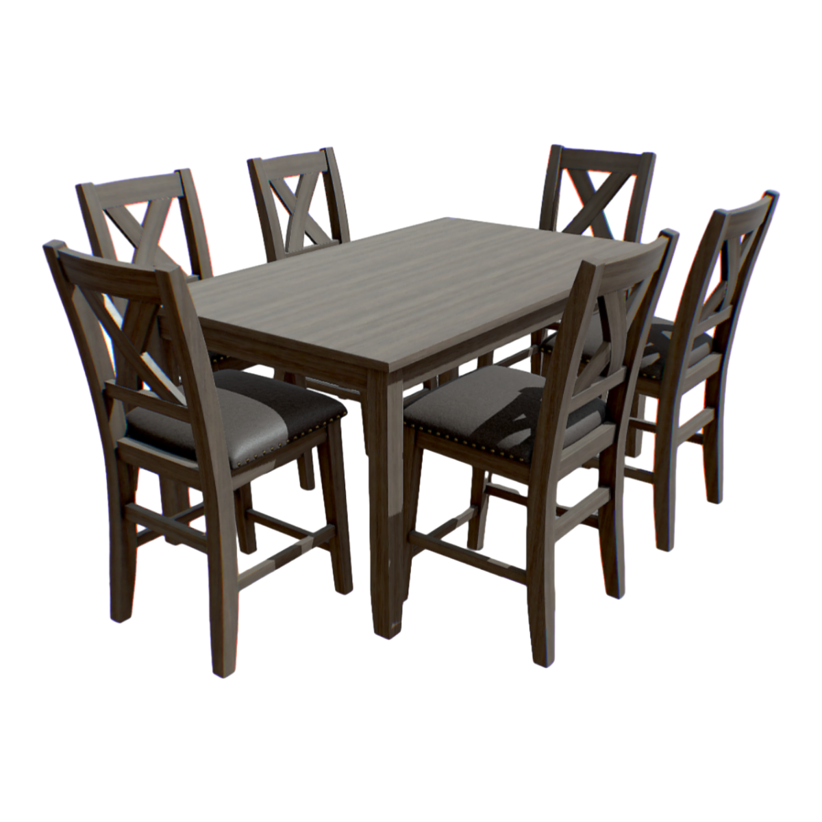 灰色实木餐桌组合3D模型 | AR模型,餐桌,实木,桌椅,家具组合,餐桌组合,实木餐桌3D模型,矩形餐桌,3D模型,3D打印,3D素材,obj,glTF,fbx,dae,stl,3ds,glb,usdz,3dmax,blender模型,VisionPro,3D建模,3D扫描,3d打印模型