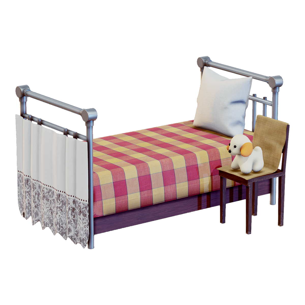 铁艺儿童女孩床公主床儿童床 | 简约,小户型,铁艺,儿童床,女孩床,迷你床,方格布,3D模型,3D打印,3D素材,obj,glTF,fbx,dae,stl,3ds,glb,usdz,3dmax,blender模型,VisionPro,3D建模,3D扫描,3d打印模型