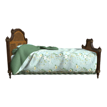 欧式实木镂空编织田园风靠背床