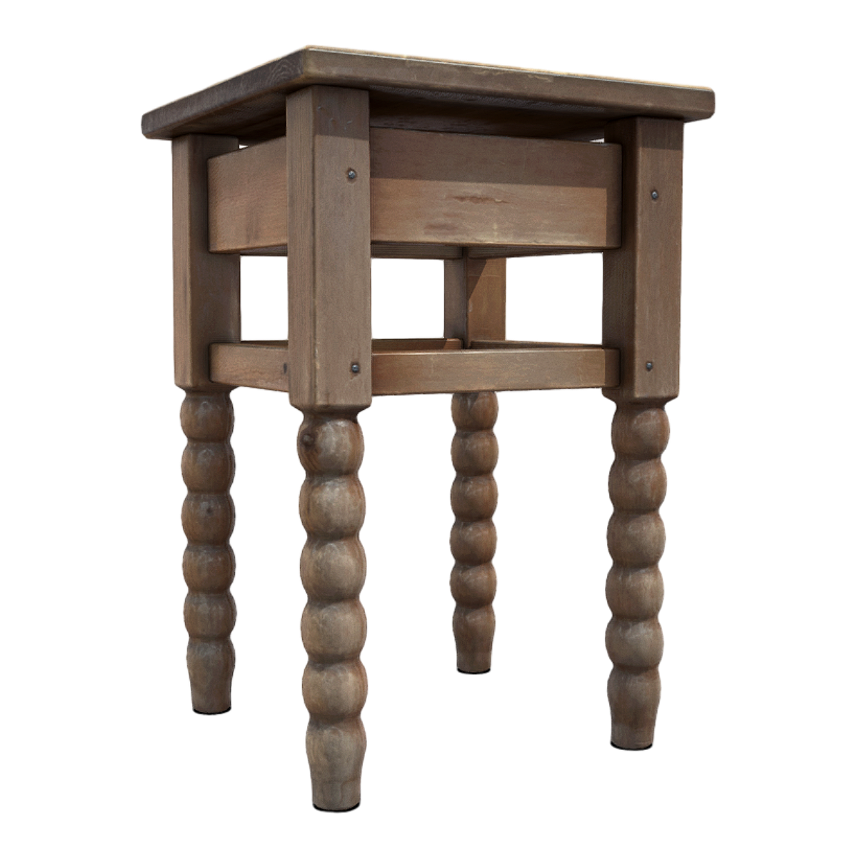 复古陈旧感实木葫芦脚板凳椅子 | 椅子,复古,老旧,古董家具,板凳,方凳,小板凳,实木板凳,平板凳,四角凳,3D模型,3D打印,3D素材,obj,glTF,fbx,dae,stl,3ds,glb,usdz,3dmax,blender模型,VisionPro,3D建模,3D扫描,3d打印模型