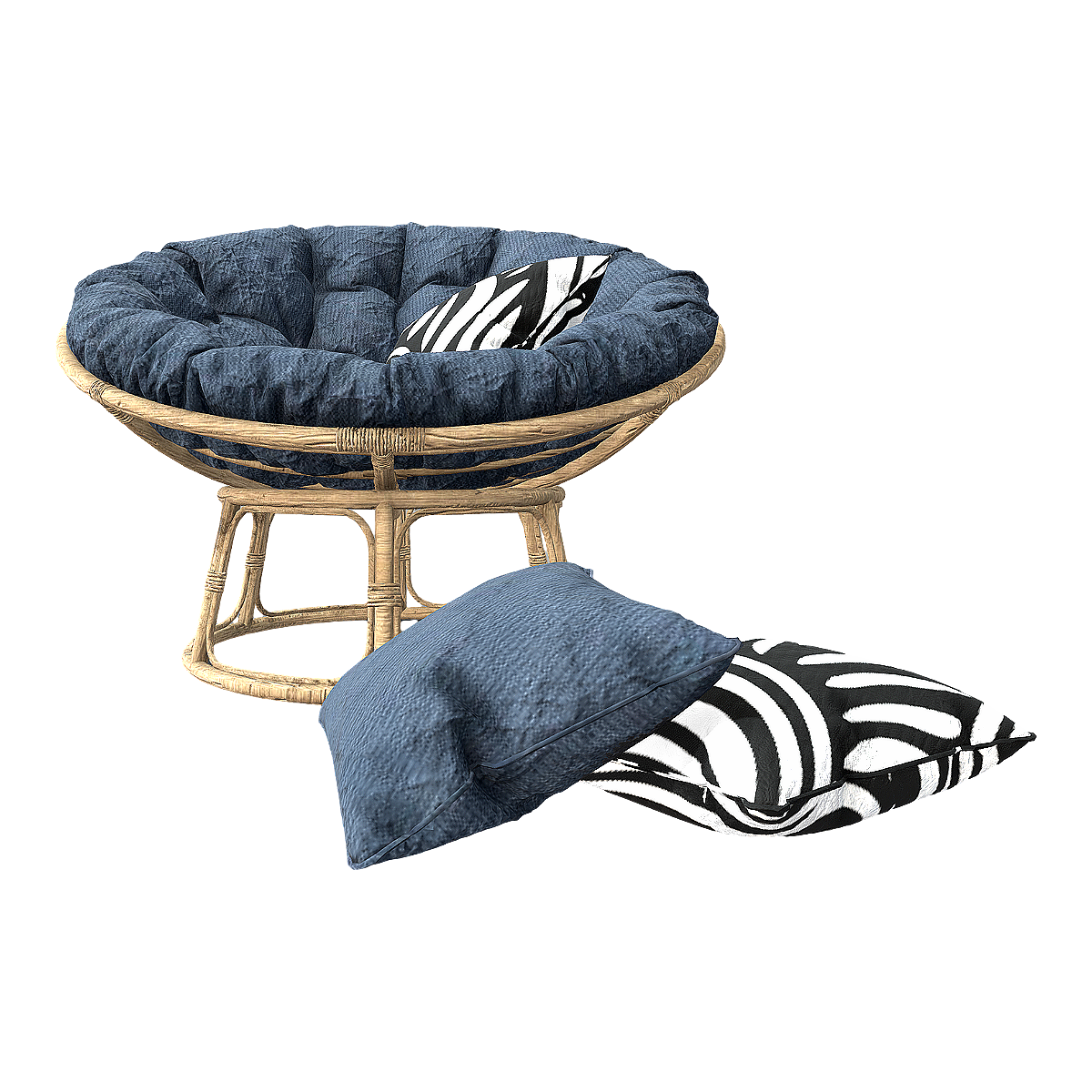 休闲藤编雾霾蓝色坐垫雷达椅 | 单人沙发椅,户外,卧室,休闲,懒人沙发,藤编椅,雷达椅,鸟巢椅,抱枕,3D模型,3D打印,3D素材,obj,glTF,fbx,dae,stl,3ds,glb,usdz,3dmax,blender模型,VisionPro,3D建模,3D扫描,3d打印模型