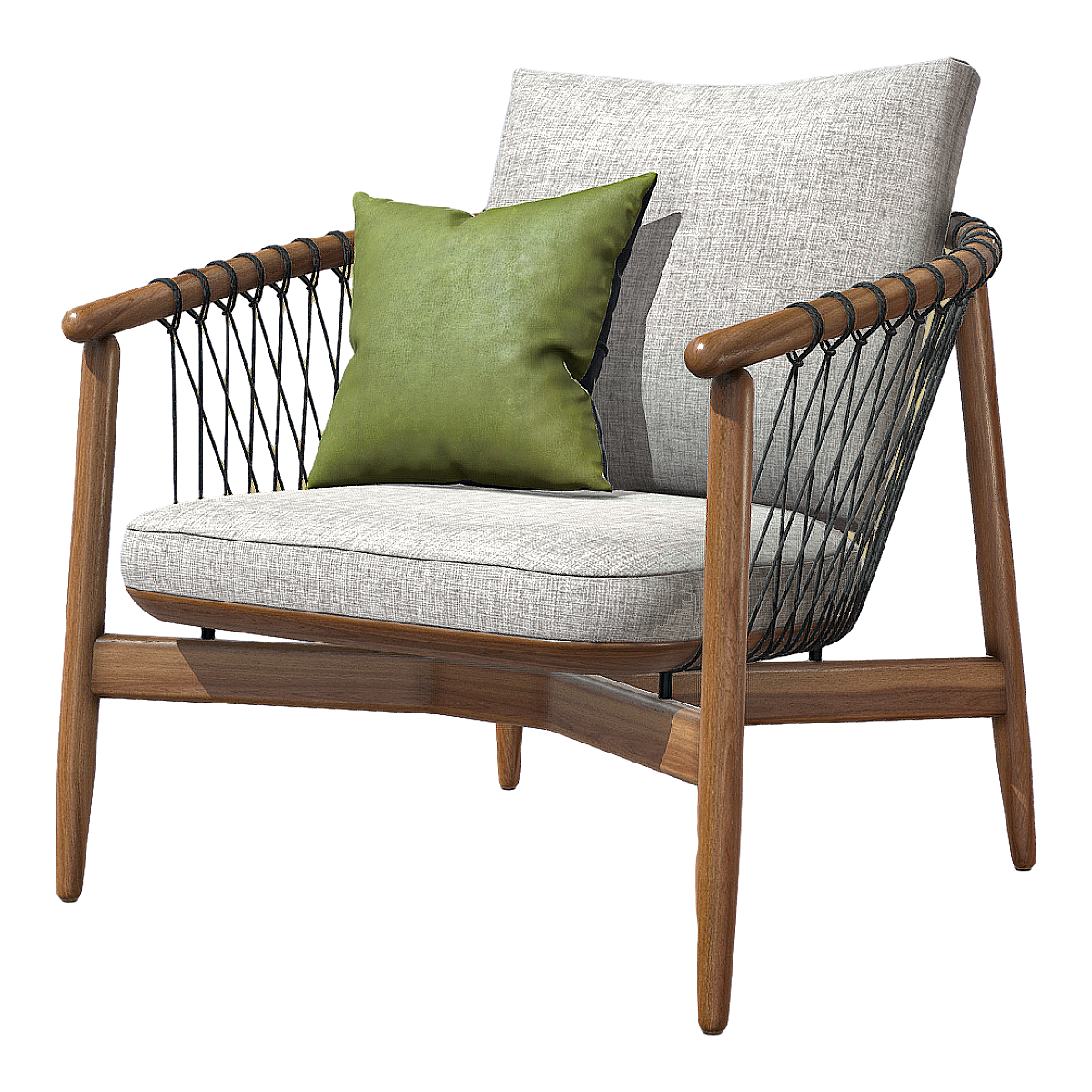 北欧简约创意编绳柚木单人沙发椅 | 实木,阳台,靠背椅,休闲椅,北欧,卧室,柚木,沙发凳,创意椅凳,编绳,3D模型,3D打印,3D素材,obj,glTF,fbx,dae,stl,3ds,glb,usdz,3dmax,blender模型,VisionPro,3D建模,3D扫描,3d打印模型