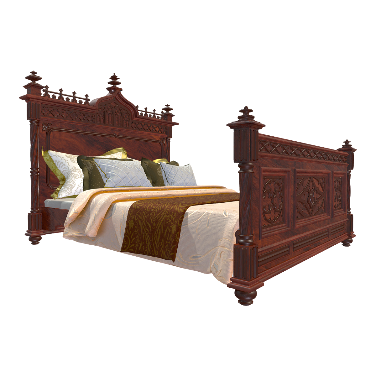 美式复古雕花实木奢华双人床 | 复古,实木,美式,双人床,古典,卧室,奢华,美式床,高靠背床,3D模型,3D打印,3D素材,obj,glTF,fbx,dae,stl,3ds,glb,usdz,3dmax,blender模型,VisionPro,3D建模,3D扫描,3d打印模型