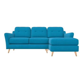 现代北欧简约深天蓝色布艺右转角多人位沙发