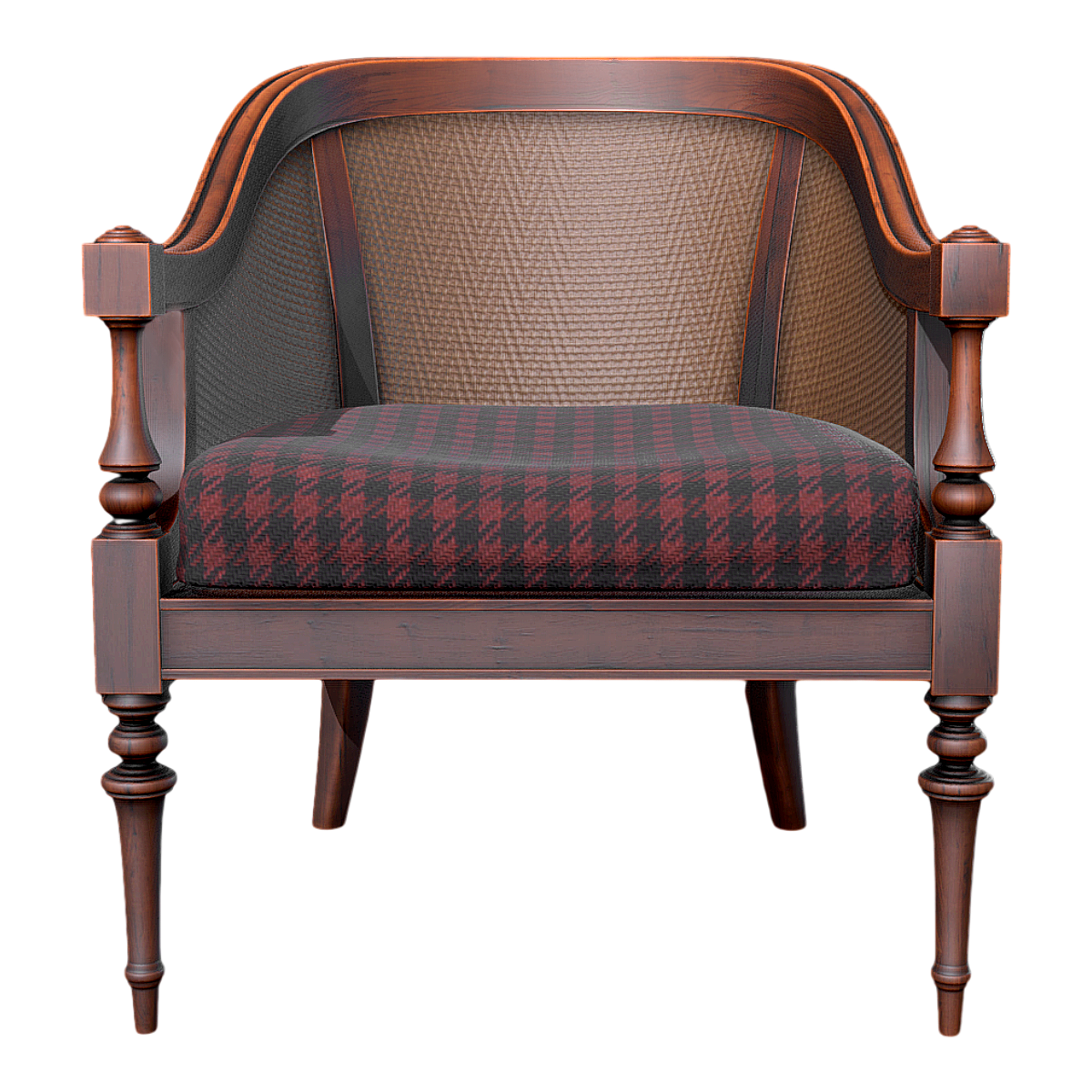 复古做旧美式乡村黑红格子布艺软包藤编靠背椅 | 做旧,复古,靠背椅,单人沙发椅,美式家具,扶手椅,布艺软包椅,实木沙发椅,美式乡村风,藤编靠背椅,3D模型,3D打印,3D素材,obj,glTF,fbx,dae,stl,3ds,glb,usdz,3dmax,blender模型,VisionPro,3D建模,3D扫描,3d打印模型