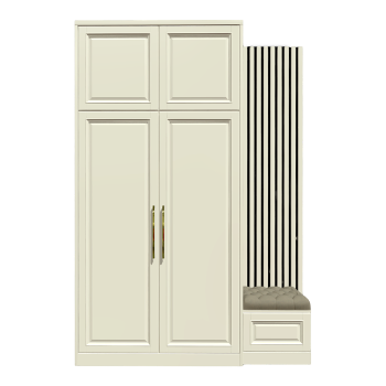 简约轻奢欧式奶油风奶白色一体式带软包卡座衣柜