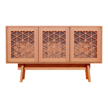 简约北欧几何镂空玻璃柜门实木落地柜