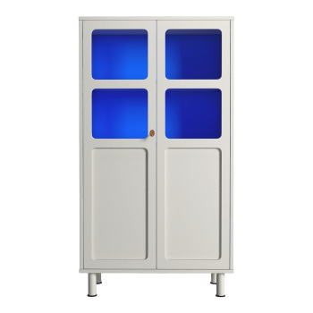 现代简约浅灰色墙边柜蓝色玻璃柜门储物柜