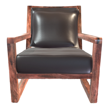 美式经典风黑胡桃木艺真皮扶手靠背椅