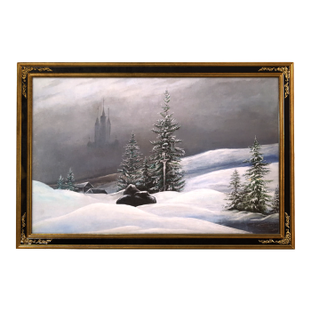 北欧式复古风雕花画框装裱油画 冬季风雪