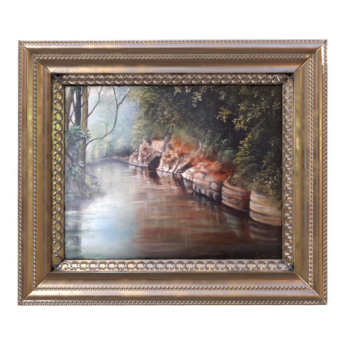 北欧式复古风雕花画框装裱油画 深林的河 | 挂画,油画,复古风,室内装饰,北欧式,挂画3D模型,雕花画框,装裱画,壁饰,林间油画,3D模型,3D打印,3D素材,obj,glTF,fbx,dae,stl,3ds,glb,usdz,3dmax,blender模型,VisionPro,3D建模,3D扫描,3d打印模型