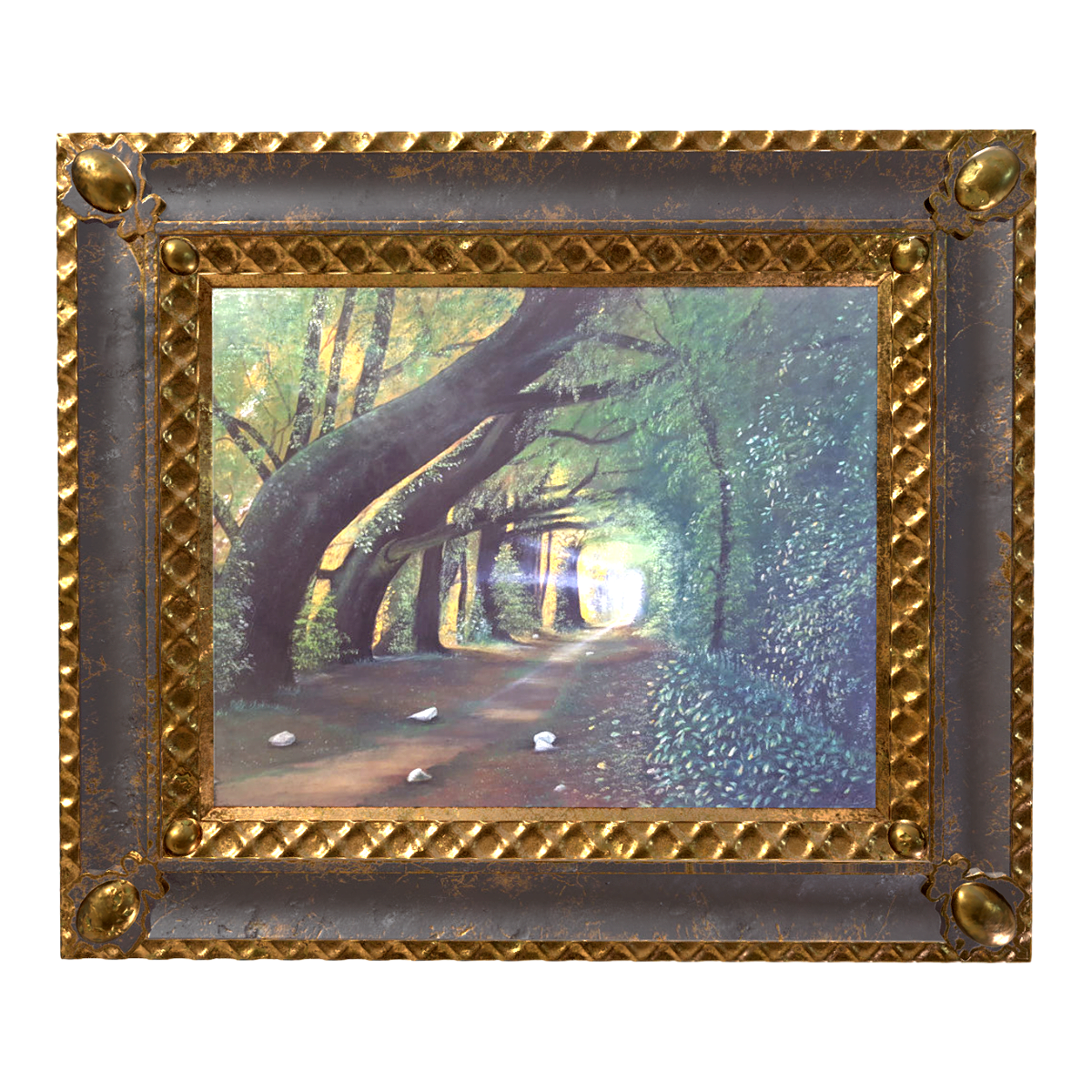意式复古风镶金奢华画框装裱油画 林间小道 | 油画,复古风,室内装饰,意式,挂画3D模型,装裱画,林间油画,意式油画,镶金画框,华丽壁饰,3D模型,3D打印,3D素材,obj,glTF,fbx,dae,stl,3ds,glb,usdz,3dmax,blender模型,VisionPro,3D建模,3D扫描,3d打印模型