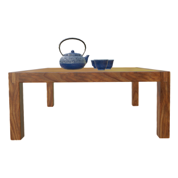 日式复古风胡桃木方茶几带青瓷茶具