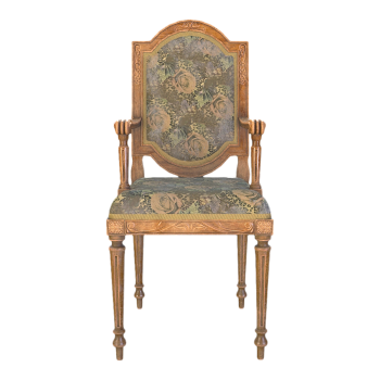 欧式复古深棕色实木雕刻花纹布艺餐椅书桌椅扶手椅靠背椅