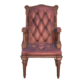 维多利亚式古典实木皮革高背椅扶手椅沙发椅-红色