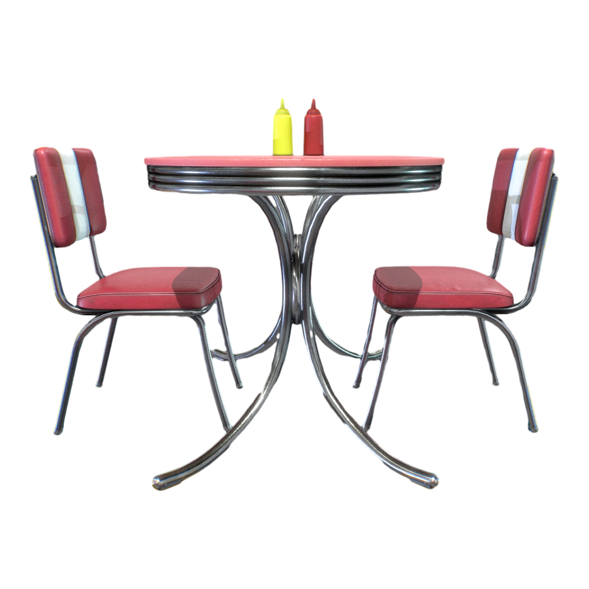 美式复古金属红塑料桌红白皮革餐椅餐桌桌椅组合 | 复古,餐桌,餐椅,美式,桌椅组合,金属,家具组合,皮革,桌椅3D模型,红白色,3D模型,3D打印,3D素材,obj,glTF,fbx,dae,stl,3ds,glb,usdz,3dmax,blender模型,VisionPro,3D建模,3D扫描,3d打印模型