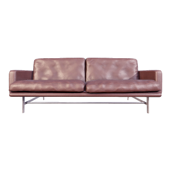 欧式居家金属深棕色真皮双人靠背扶手沙发