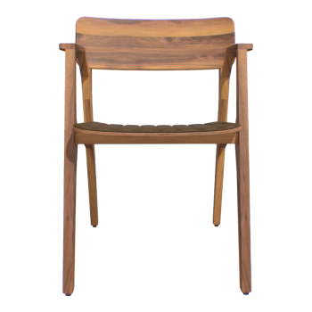 居家简约胡桃实木棕色真皮坐垫单人靠背扶手椅