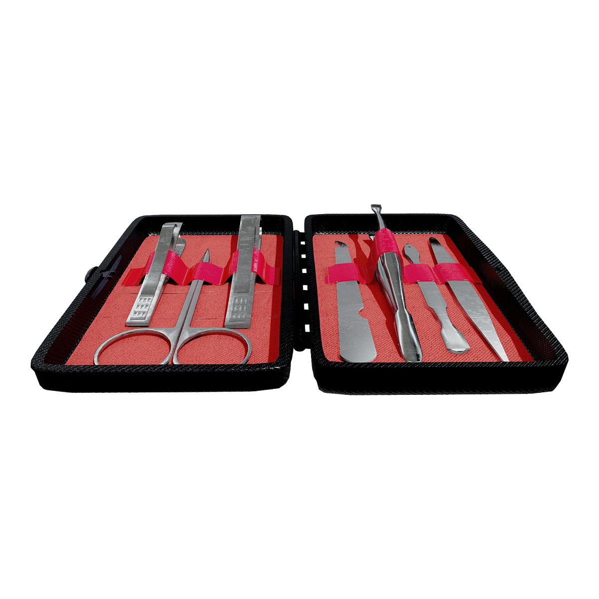 红色布艺垫不锈钢美甲套装七合一美甲包 | 生活用品,红色,不锈钢美甲工具,指甲剪,小剪刀,修甲刀,小钳子,美甲包,美甲包3D模型,布艺垫,3D模型,3D打印,3D素材,obj,glTF,fbx,dae,stl,3ds,glb,usdz,3dmax,blender模型,VisionPro,3D建模,3D扫描,3d打印模型