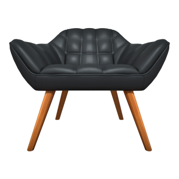 美式居家黑胡桃实木黑色真皮靠背扶手沙发椅