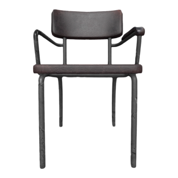 做旧锈铁金属支架黑红色皮革靠背扶手坐垫椅 