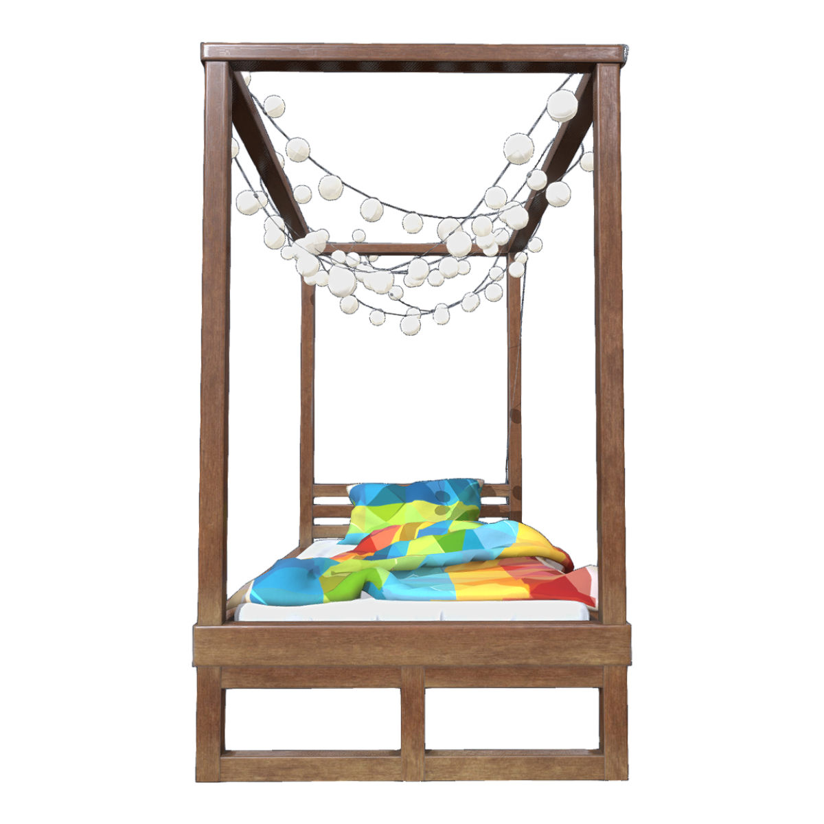 卧室家用简约黑胡桃实木框架悬挂式泡泡灯布艺单人天蓬床 | 简约,家用,单人床,室内家具,床具3D模型,黑胡桃木,布艺床,天蓬床,实木框架,悬挂式泡泡灯,3D模型,3D打印,3D素材,obj,glTF,fbx,dae,stl,3ds,glb,usdz,3dmax,blender模型,VisionPro,3D建模,3D扫描,3d打印模型