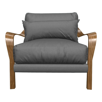 欧式现代胡桃实木架深灰色布艺单人靠背扶手沙发椅