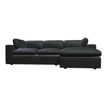 意式轻奢金属沙发脚纯黑色皮革双人L型靠背扶手沙发