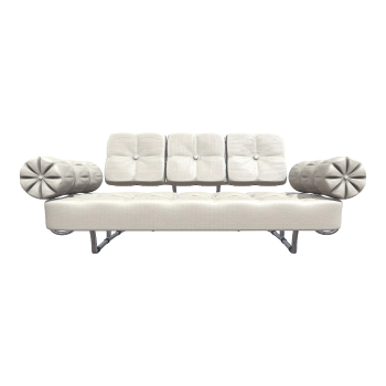 北欧居家不锈钢金属底座支架白色布艺三人靠背扶手拉扣沙发